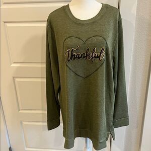 Lane Bryant Olive Thankful Sequin Sweatshirt